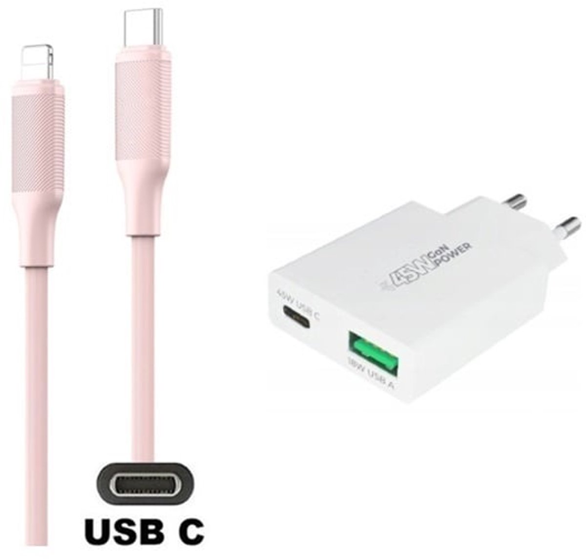 OneOne 45W super snellader met 2 poorten en screenprotector van glas voor iPhone 12 Pro Max + 1,0m USB C naar Lightning kabel. Universele PD PPS lader. Compacte GaN oplader adapter. Glazen screenprotector past op Apple iPhone 12 Pro Max