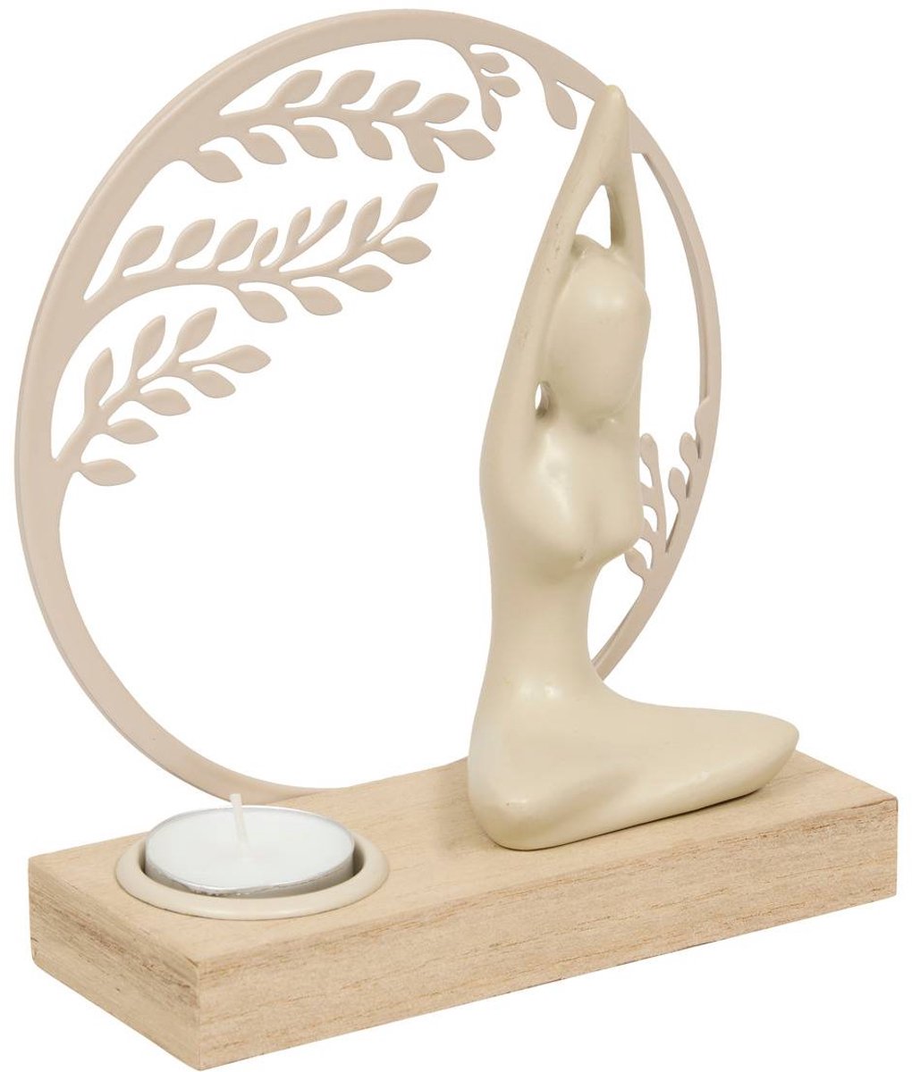 Yogi-theelichthouder, L. 15 x D. 6 x H. 16 cm, hout en metaal