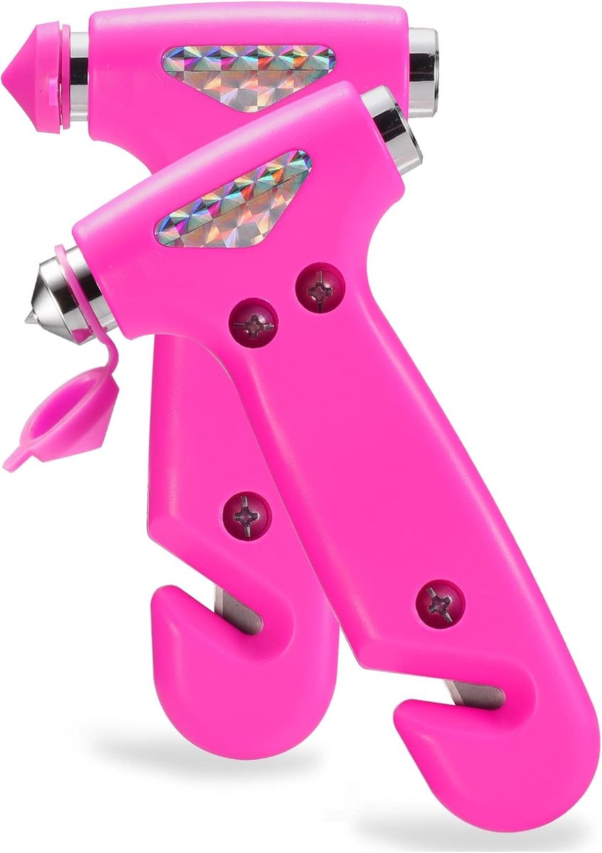 Autoruitbreker - Gordelsnijder - Ruitbreektool - Noodhamer voor autoruiten - 2-in-1 veiligheidshamer voor de auto - Set van 2 - Roze
