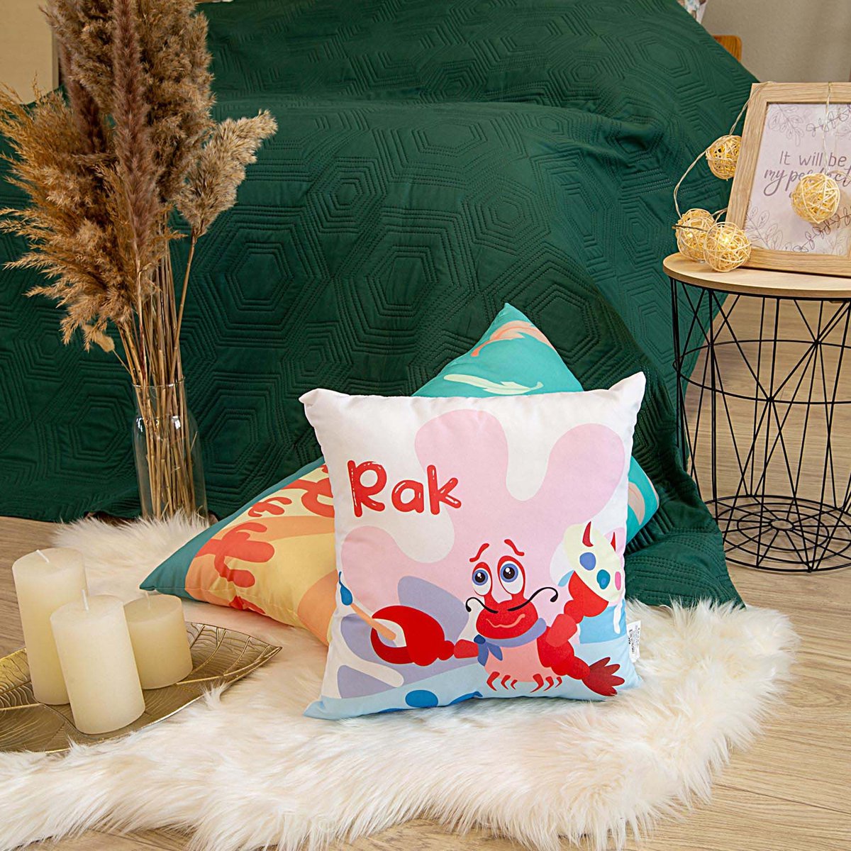 Dierenriem Kreeft - Kinderkussen / Sierkussen - 40x40 cm - Wit - Oeko-Tex Gecertificeerd