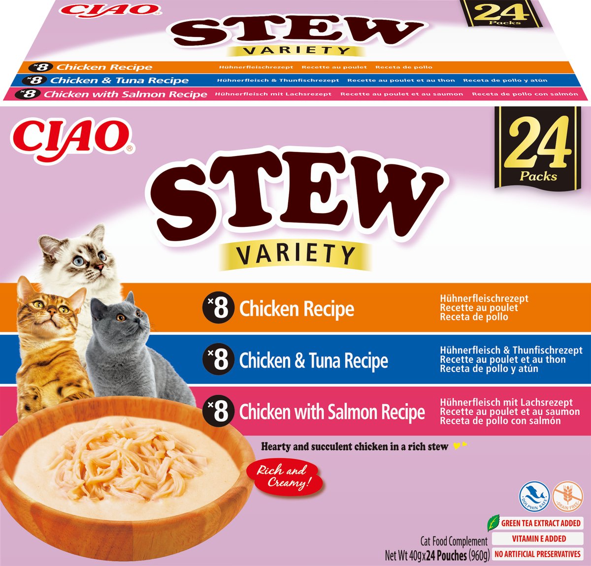 INABA CIAO Stew Kattenvoer Natvoer 3 Smaken Maaltijdzakjes 24x40g