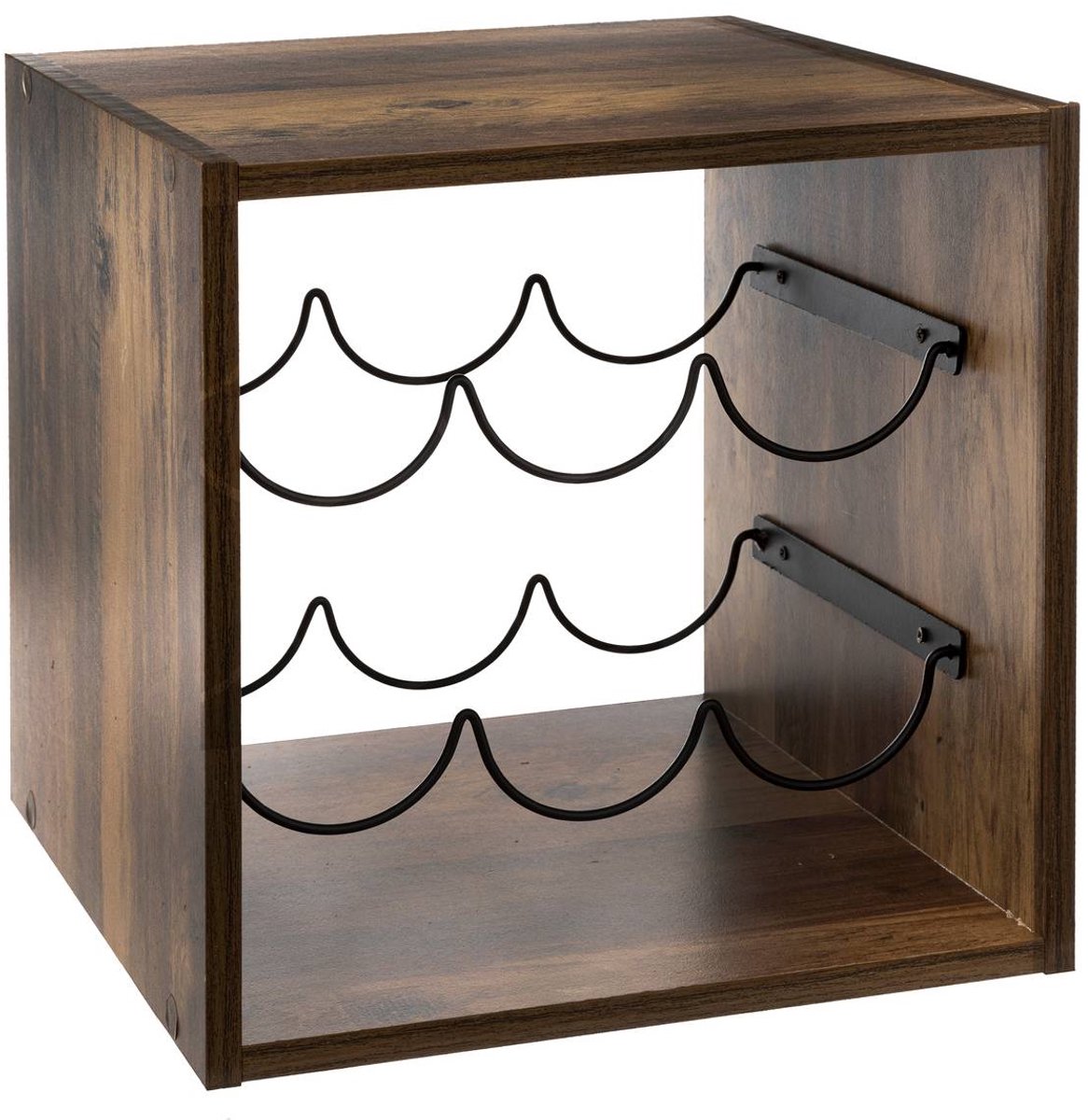 5Five Houten flessenrek/wijnrek - voor 6 flessen - 31 x 31 x 31 cm - donkerbruin - Wijnfles houder — cadeau in Wonen & Interieur - foto 4