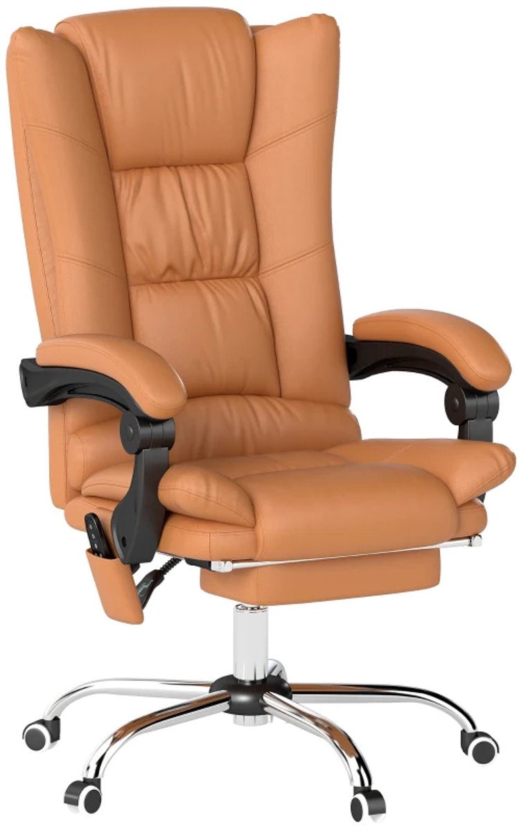 Ergonomische Bureaustoel met Massagefunctie, Verwarmingsfunctie & Voetensteun - Massagestoel - In Hoogte Verstelbaar - Max. kanteling 135° - Kantoorstoel - Gamestoel - Volwassenen Stoel - Directiestoel - Computerstoel - Lichtbruin