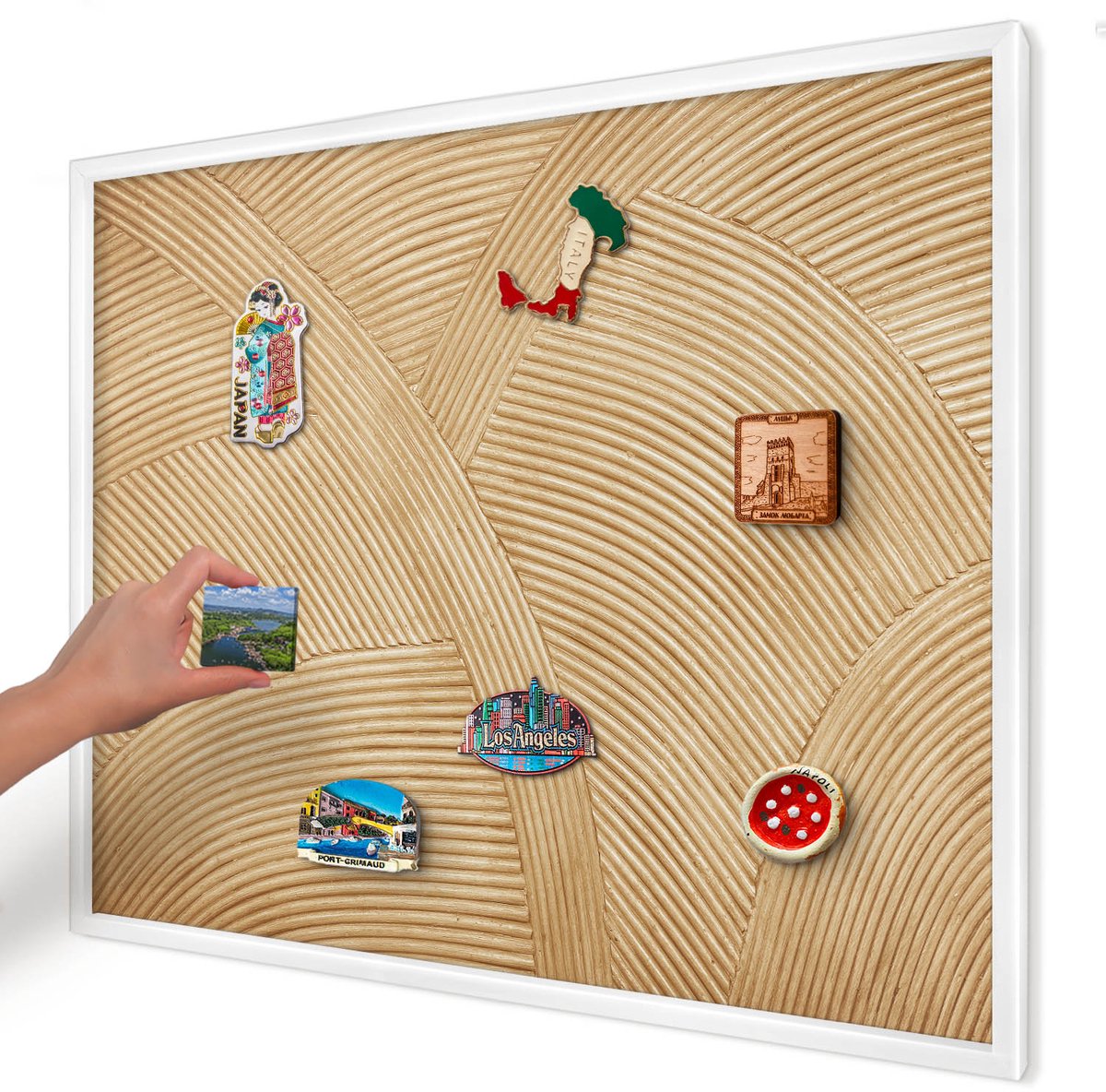 Artprintcave Beige Magneetbord mit Witte Lijst - 80x60 cm - Structurele Lijnen Magneetbord Voor Keuken - Minimalist Notitiebord - Texturen