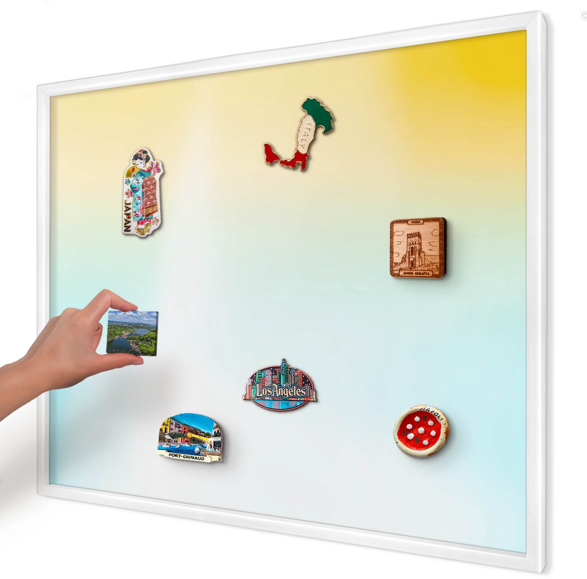 Artprintcave Geel Magneetbord mit Witte Lijst - 80x60 cm - Pastel Ontspanning Bord Voor Magneten - Abstract Magnetisch Bord Voor Magneten - Achtergronden En Patronen