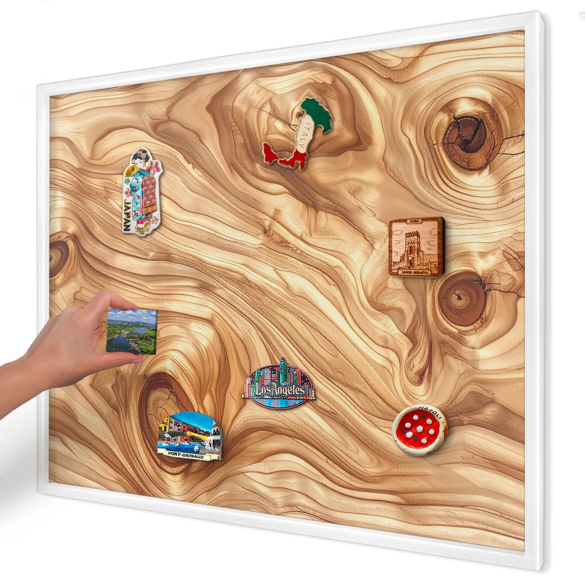 Artprintcave Bruin Magneetbord mit Witte Lijst - 80x60 cm - Houtstructuur Magnetisch Bord - Rustiek Magneetbord Voor Keuken - Texturen