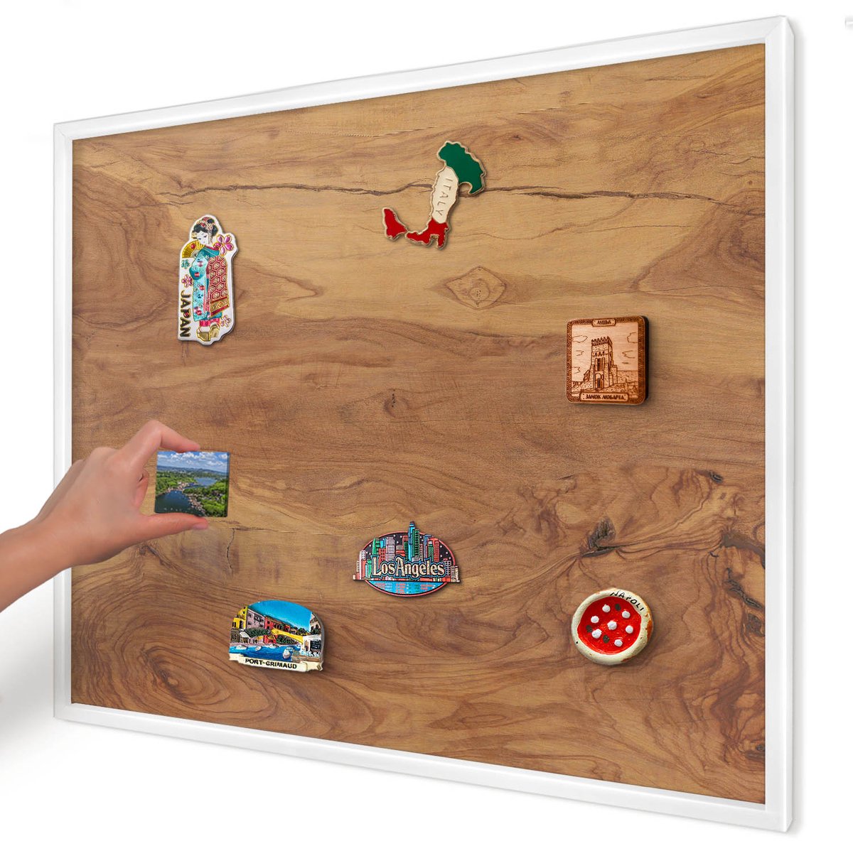 Artprintcave Bruin Magneetbord mit Witte Lijst - 80x60 cm - Natuurlijk Hout Magneetbord Voor Foto's - Rustiek Wandbord Magnetisch - Texturen