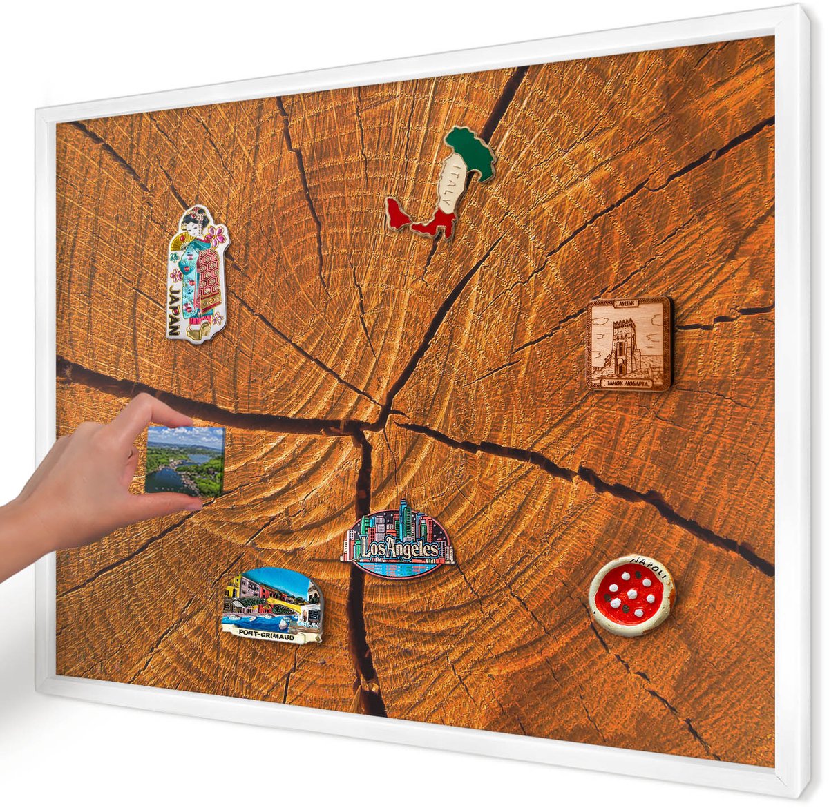 Artprintcave Oranje Magneetbord mit Witte Lijst - 70x50 cm - Houtnerf Wandbord Magnetisch - Rustiek Magneet Bord mit Frame - Texturen
