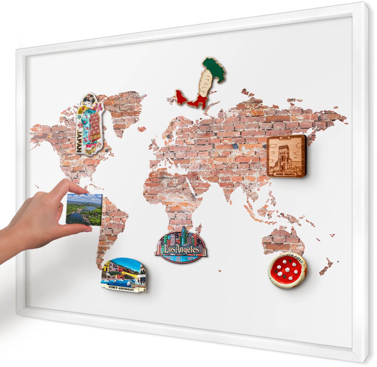 Artprintcave Wit Magneetbord mit Witte Lijst - 70x50 cm - Bakstenen Plattegrond Bord Voor Magneten - Industrieel/Loft Magnetisch Bord - Kaarten