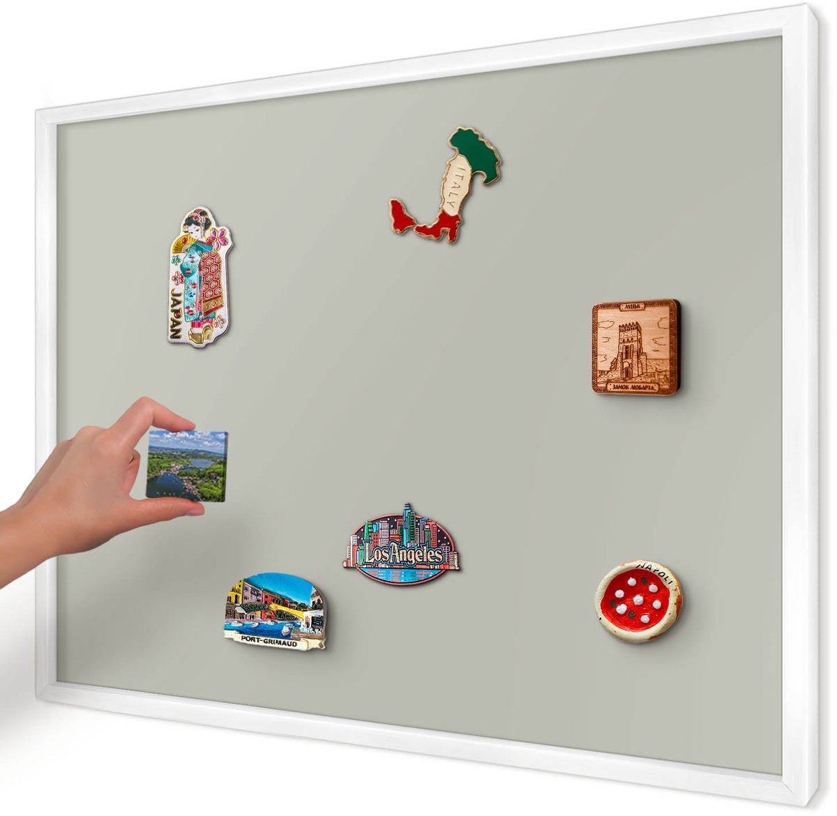 Artprintcave Grijs Magneetbord mit Witte Lijst - 70x50 cm - Warmgrijs Magnetisch Bord - Minimalist Magneetbord Voor Keuken - Achtergronden En Patronen