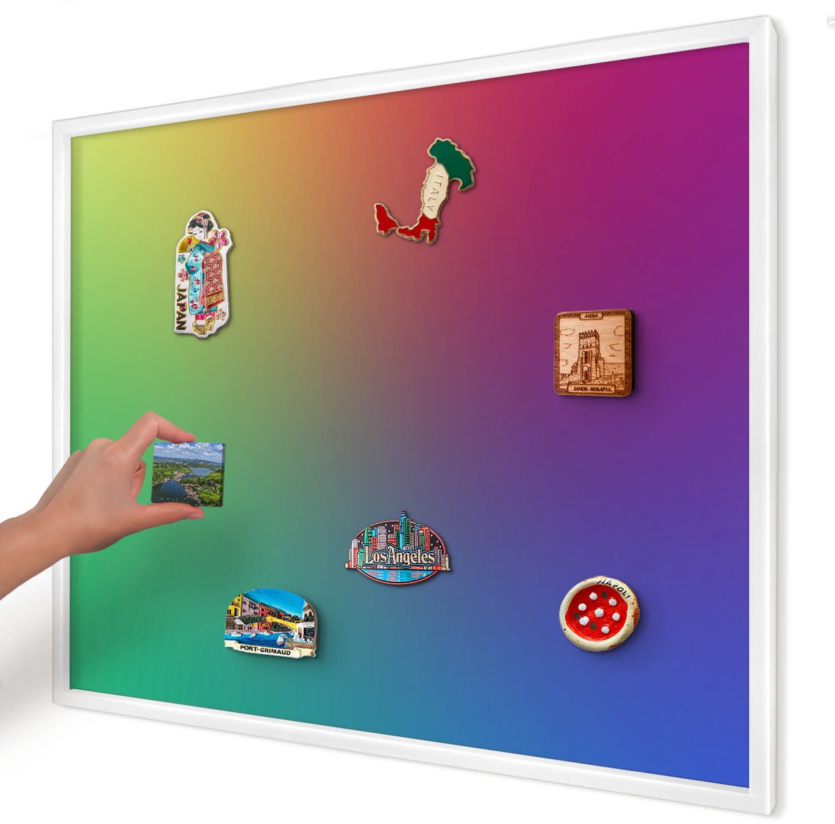 Artprintcave Groente Magneetbord mit Witte Lijst - 80x60 cm - Regenbooggradient Magnetisch Bord - Abstract Bord Voor Magneten - Abstractie