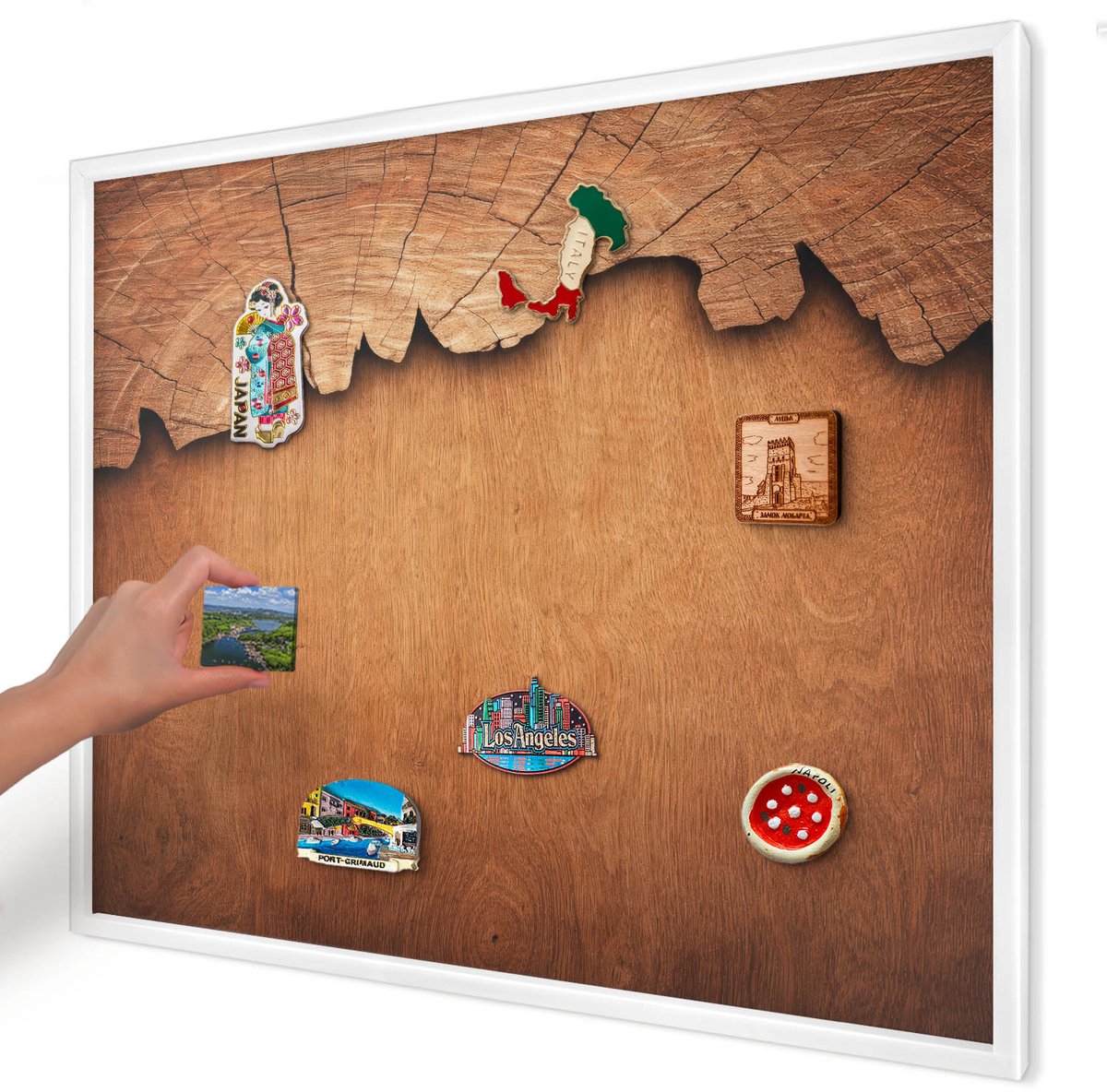 Artprintcave Bruin Magneetbord mit Witte Lijst - 80x60 cm - Houtstructuur Notitiebord - Rustiek Magnetisch Bord - Texturen