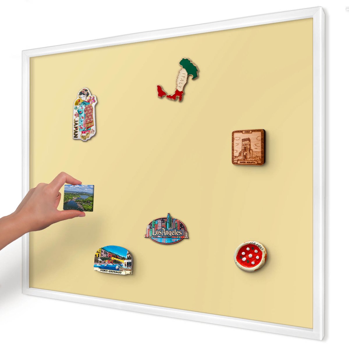 Artprintcave Romig Magneetbord mit Witte Lijst - 80x60 cm - Crèmegeel Magneet Bord mit Frame - Minimalist Magneetbord Voor Foto's - Achtergronden En Patronen