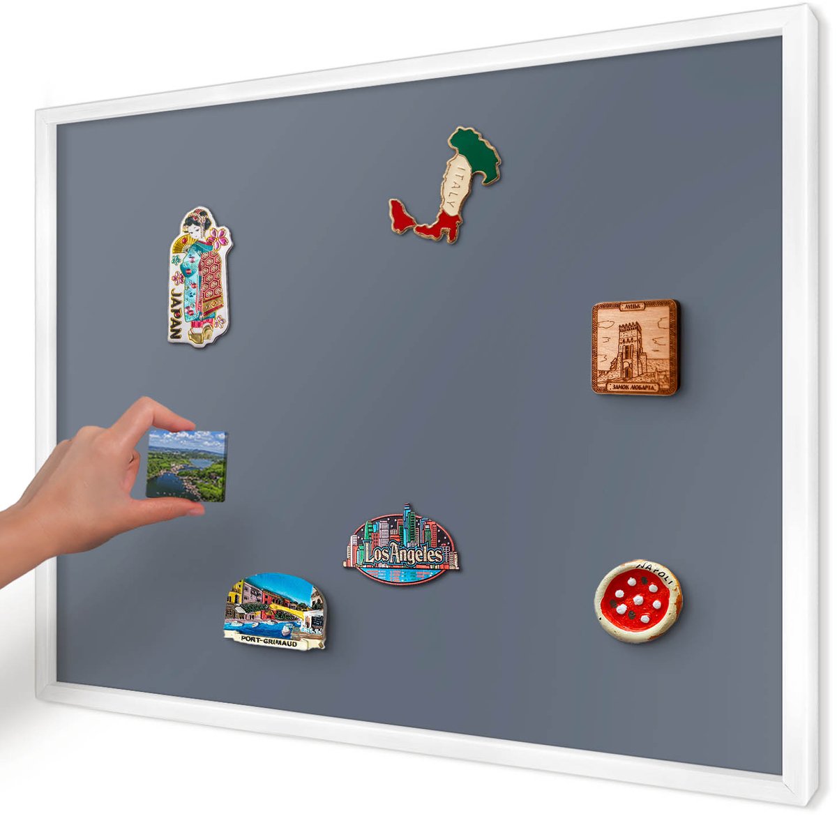 Artprintcave Marine Magneetbord mit Witte Lijst - 70x50 cm - Koelgrijs Magneetbord Voor Foto's - Minimalist Bord Voor Magneten - Achtergronden En Patronen