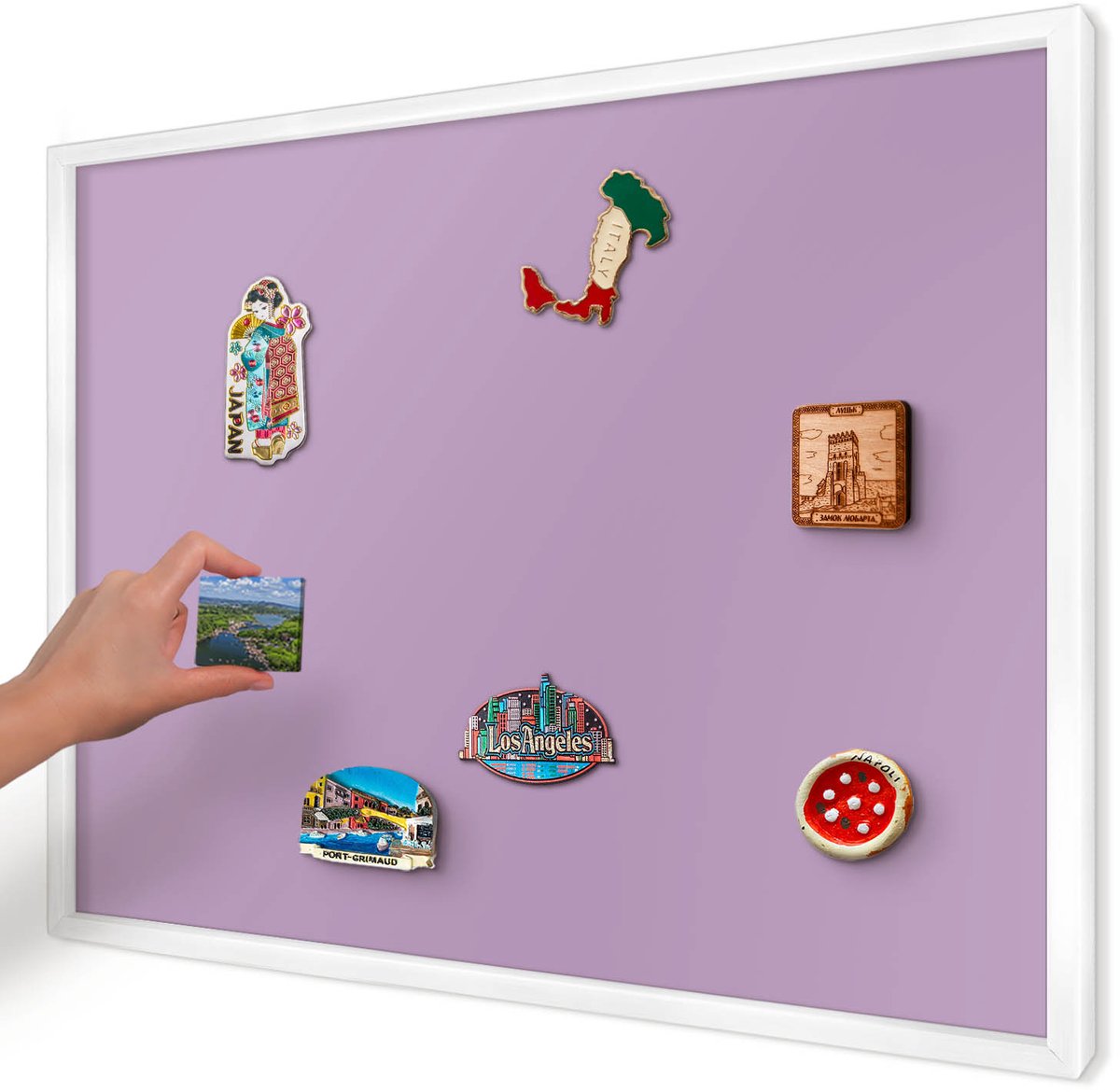 Artprintcave Paars Magneetbord mit Witte Lijst - 70x50 cm - Lichtpaars Magneetbord Voor Keuken - Minimalist Magnetisch Bord - Achtergronden En Patronen