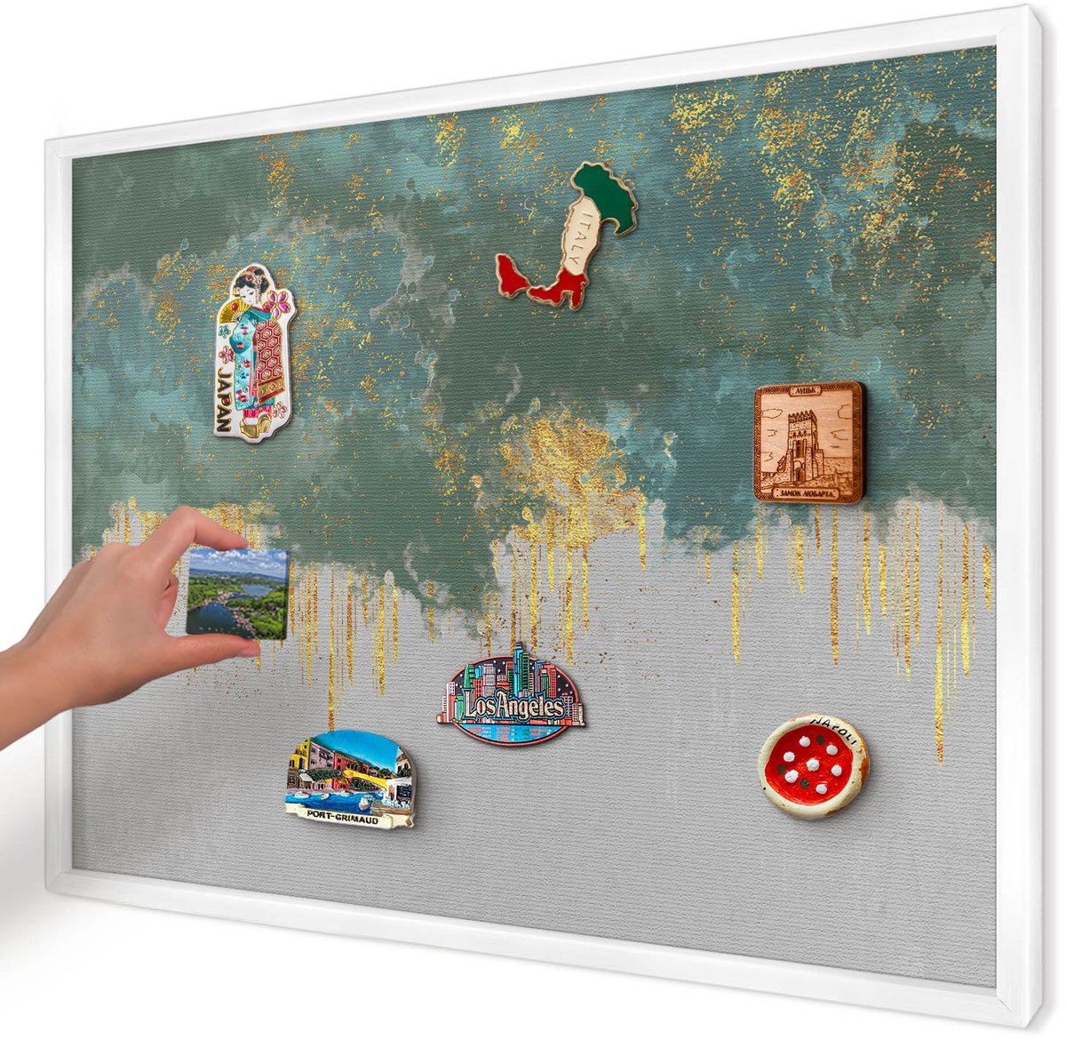 Artprintcave Turkoois Magneetbord mit Witte Lijst - 70x50 cm - Turquoise Abstractie Magnetische Organizer - Abstract Magneet Bord mit Frame - Abstractie