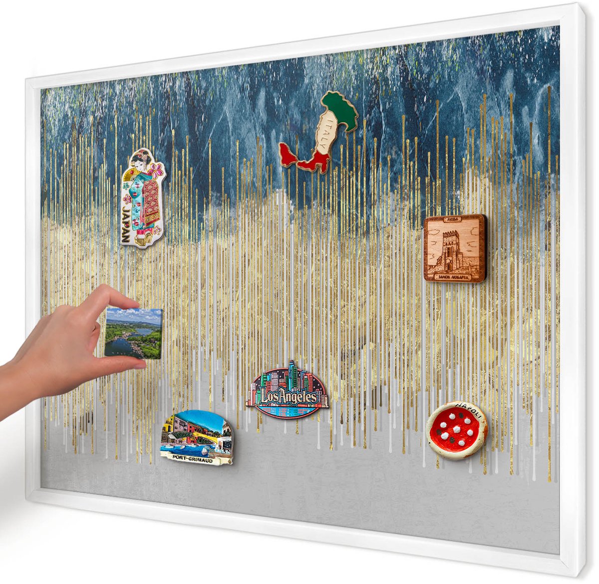Artprintcave Marine Magneetbord mit Witte Lijst - 70x50 cm - Abstracte Bos Magneetbord Voor Keuken - Abstract Magneet Bord mit Frame - Abstractie