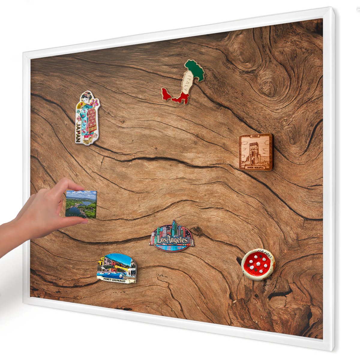 Artprintcave Bruin Magneetbord mit Witte Lijst - 80x60 cm - Houtnerf Magnetisch Bord Voor Magneten - Rustiek Notitiebord - Texturen