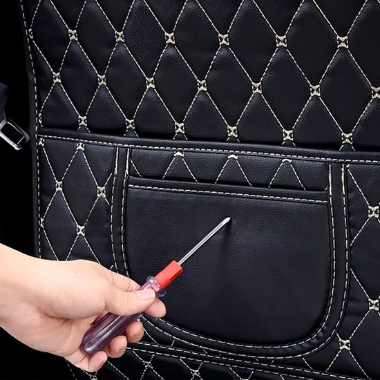 Autostoelrugleuningbeschermer - met 2 grote vakken - Beschermer voor de voorstoel - Stootbeschermer voor de rugleuning - Vuilbeschermer - 74 x 43 cm - PU-materiaal - Per stuk verpakt - Zwart — afbeelding 3