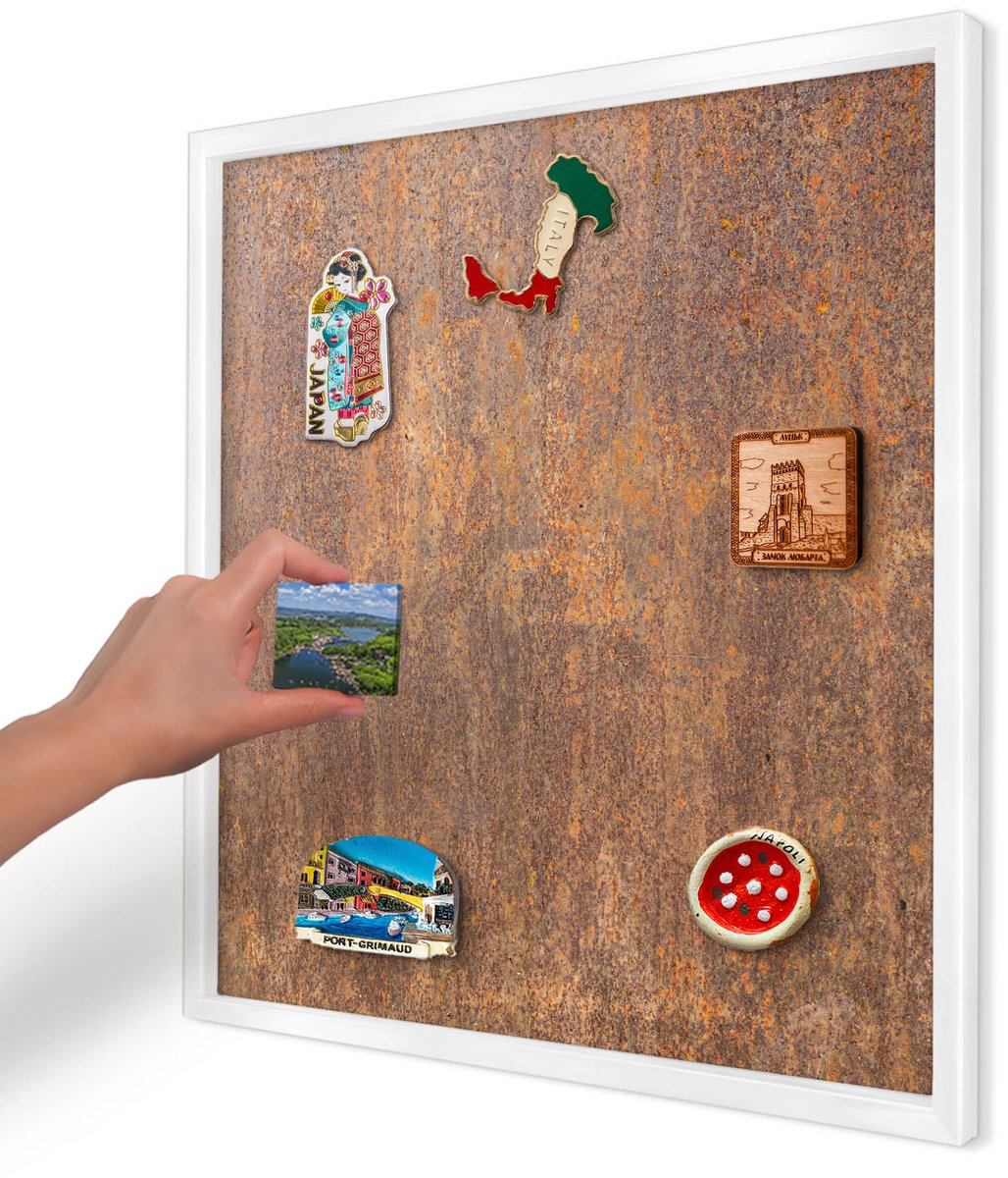 Artprintcave Bruin Magneetbord mit Witte Lijst - 50x50 cm - Roestige Elegantie Memobord Keuken - Industrieel/Loft Magneet Bord mit Frame - Texturen