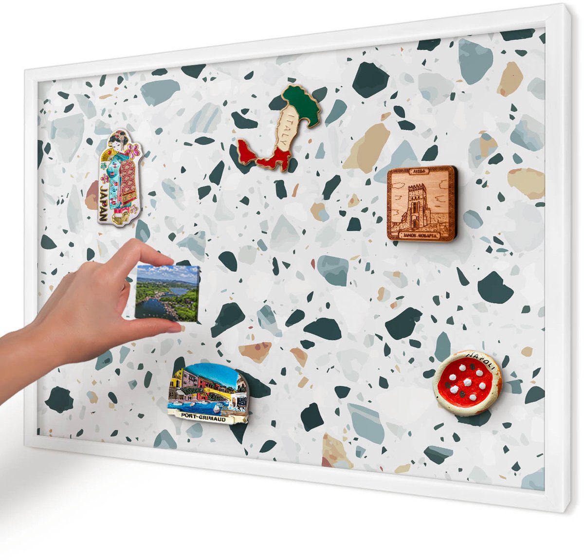 Artprintcave Grijs Magneetbord mit Witte Lijst - 60x40 cm - Dynamische Patronen Magneetbord Voor Keuken - Modern Notitiebord - Texturen