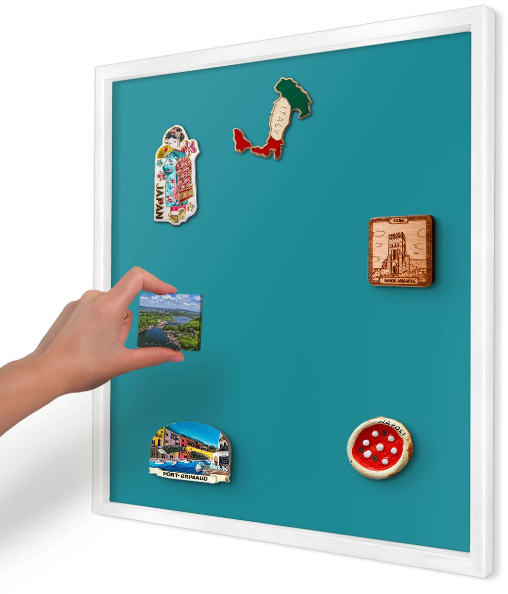 Artprintcave Turkoois Magneetbord mit Witte Lijst - 50x50 cm - Koel Turkoois Magneetbord Voor Foto's - Minimalist Magneet Bord mit Frame - Achtergronden En Patronen