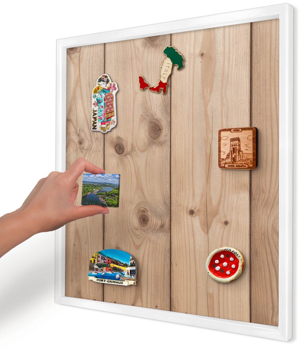 Artprintcave Beige Magneetbord mit Witte Lijst - 50x50 cm - Houtstructuur Magnetisch Bord Voor Magneten - Rustiek Magneet Bord mit Frame - Texturen