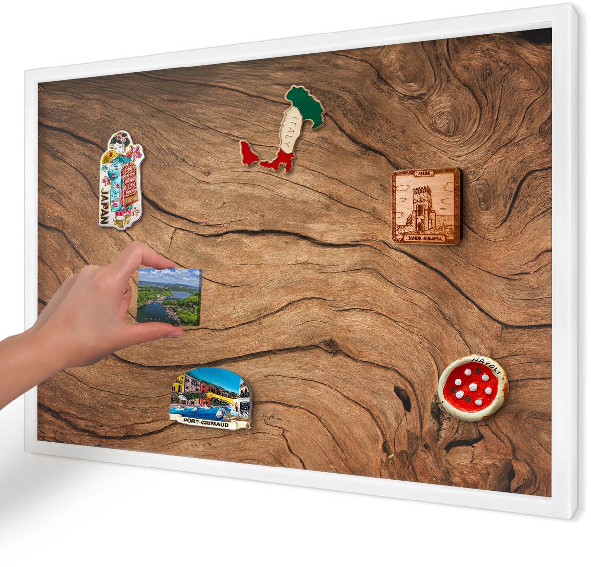 Artprintcave Bruin Magneetbord mit Witte Lijst - 60x40 cm - Houtnerf Magnetisch Bord - Rustiek Wandbord Magnetisch - Texturen