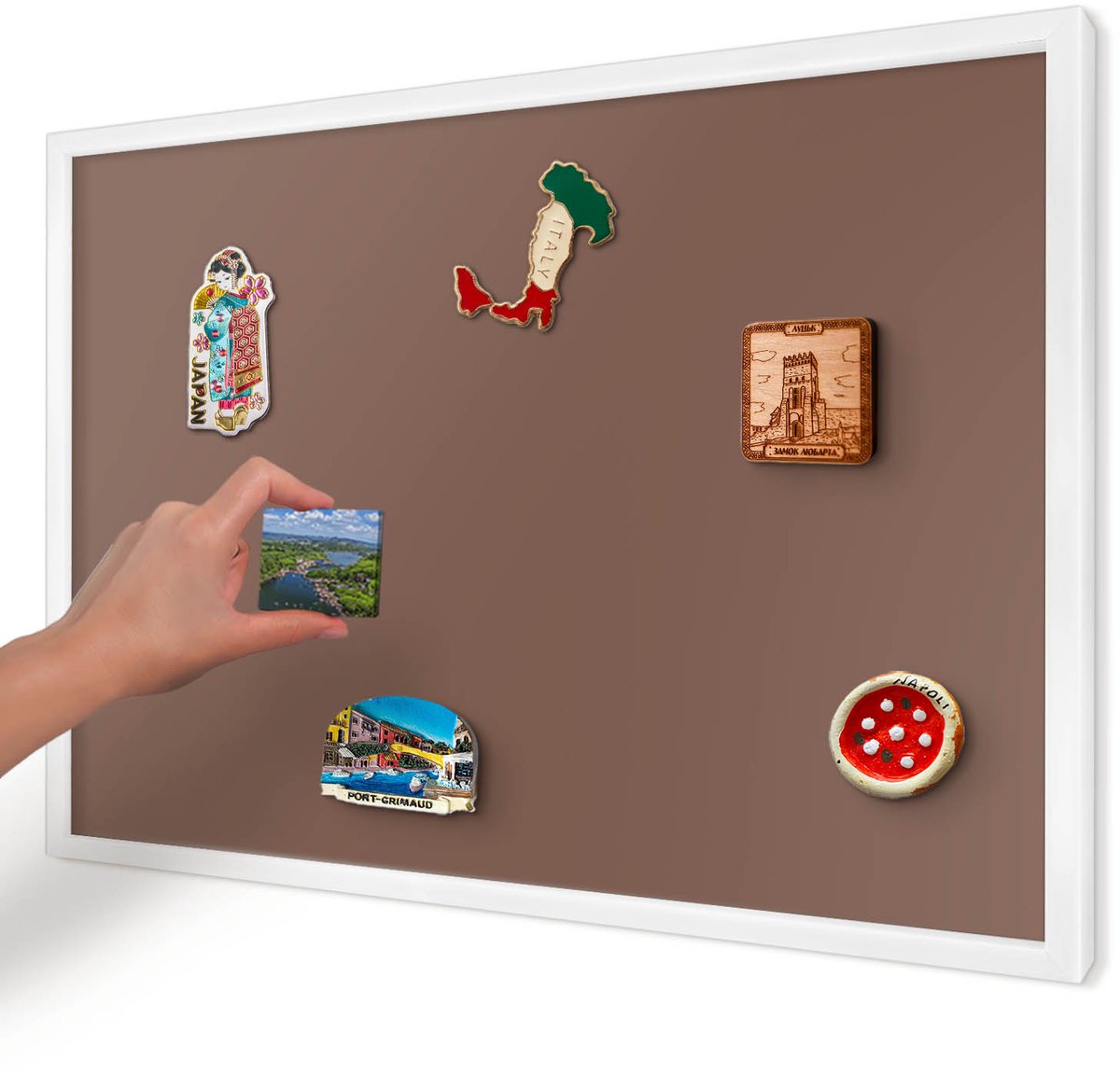 Artprintcave Bruin Magneetbord mit Witte Lijst - 60x40 cm - Bruine Kleur Magneetbord Voor Keuken - Minimalist Magnetisch Bord - Achtergronden En Patronen