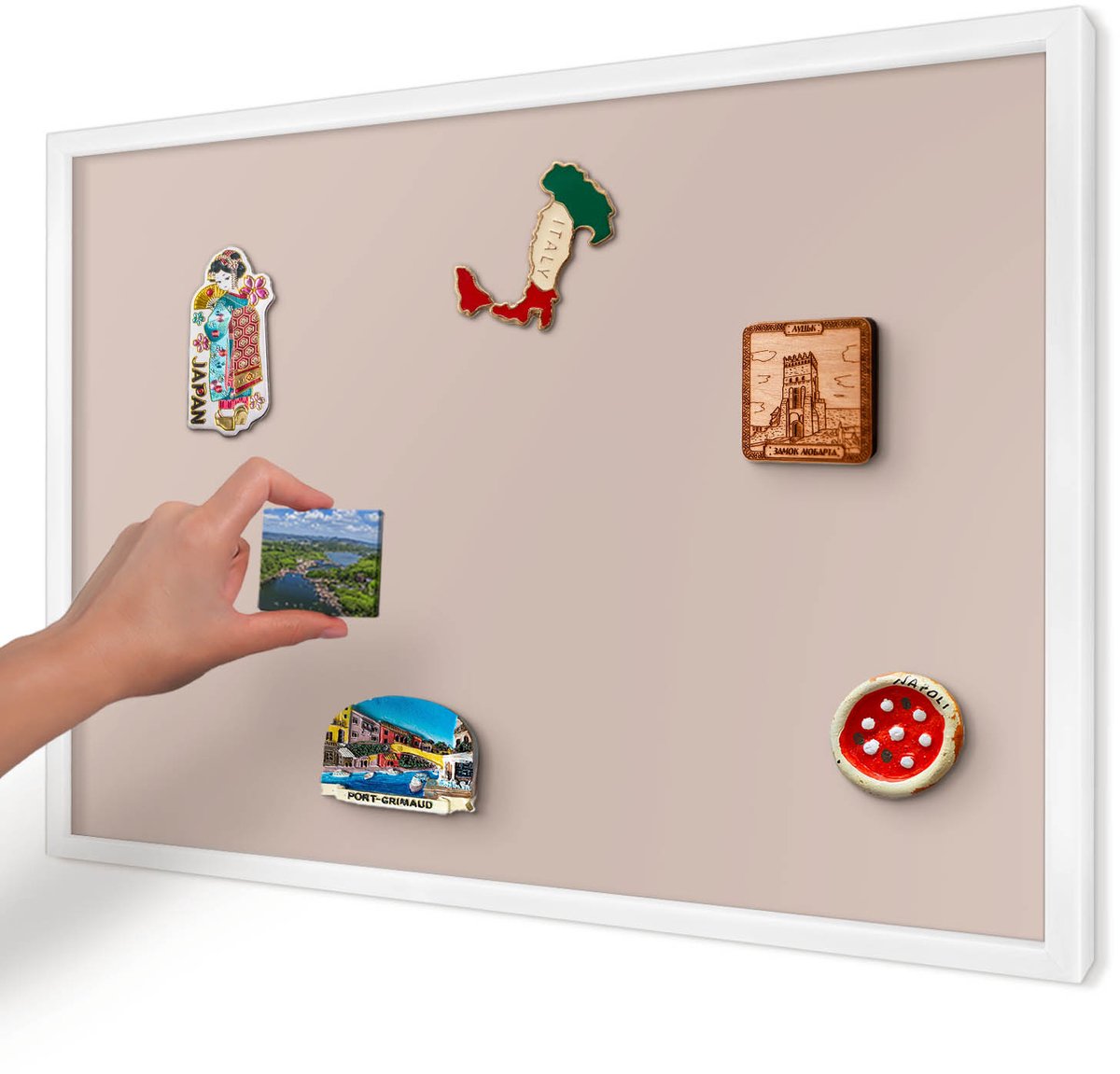 Artprintcave Roze Magneetbord mit Witte Lijst - 60x40 cm - Beige Roze Memobord Keuken - Minimalist Magnetisch Bord Voor Magneten - Achtergronden En Patronen