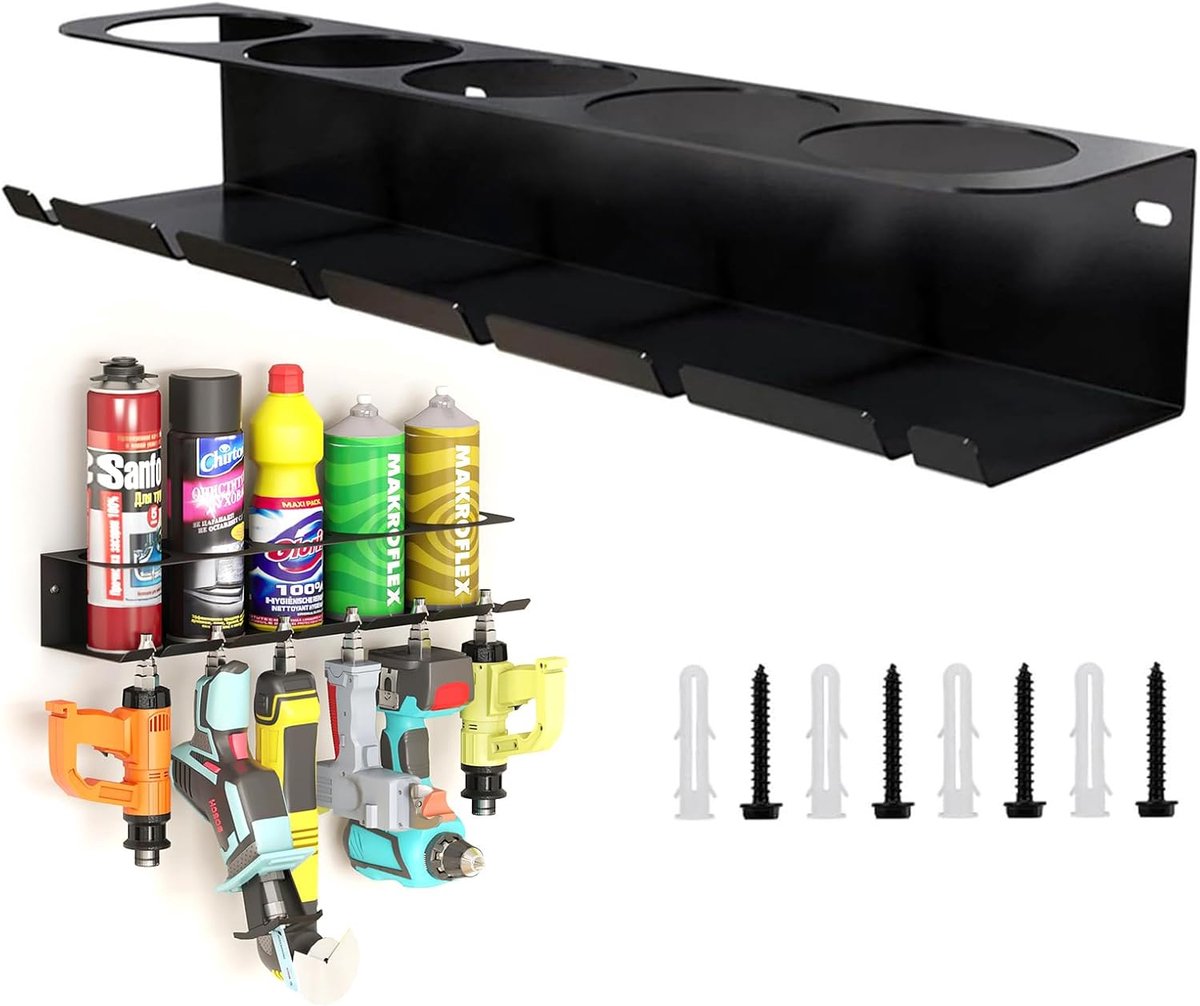 SnelShoppen - Spraycan Houder, Aérosol Houder, Compressed Air Tool Accessoires voor Garage Werkplaats, Opslag voor 5 Spraycans en 6 Gecomprimeerde Luc