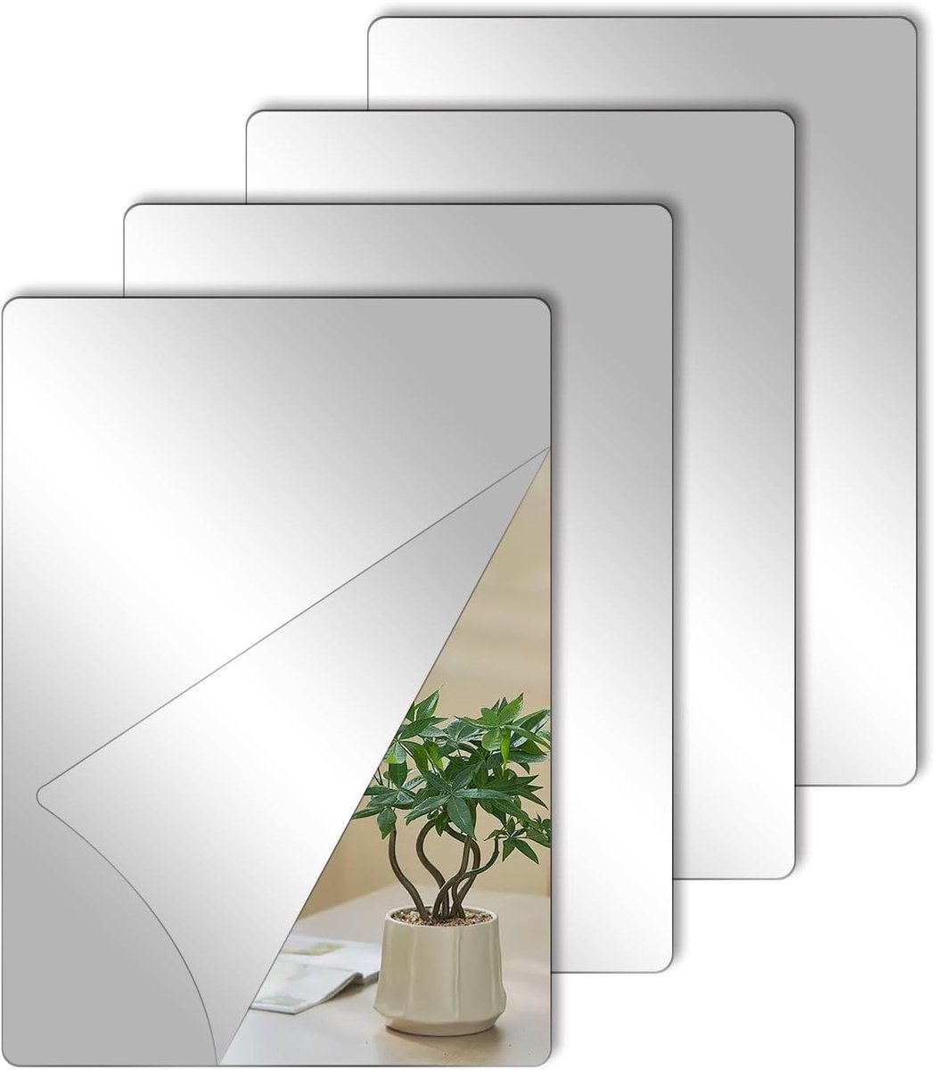 SnelShoppen - Set van 4 Acryl Spiegel Wandstickers, Niet-Glas Spiegel voor Wanddecoratie, 30 x 20 cm, Veilig en Duurzaam voor Modern Interieur