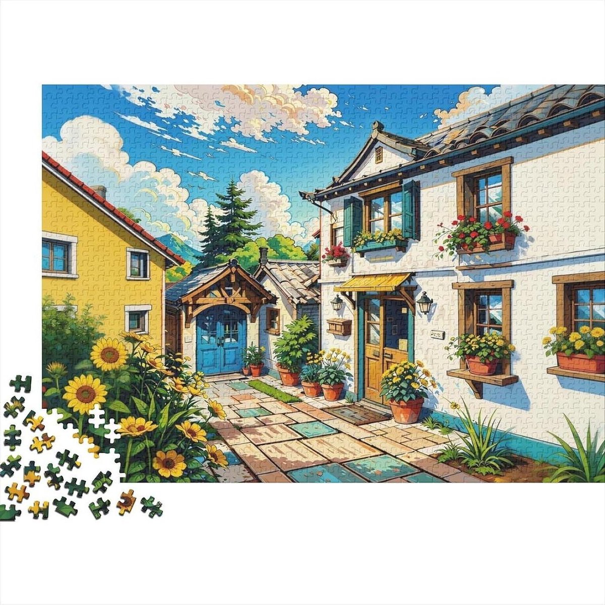 Legpuzzel 1000 stukjes - Puzzel volwassenen - Ontspanning thuis - Gerecycled materiaal - 70 x 50 cm - Floral Cottage Lane