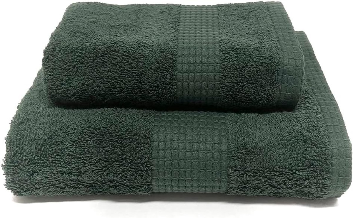 SnelShoppen - Set van 1 + 1 Jacquard Handdoeken, Gezichts- en Gastendoeken, 100% Katoen, Zacht, Zwart, 50 x 100 cm en 38 x 58 cm, Perfect voor Thuis e