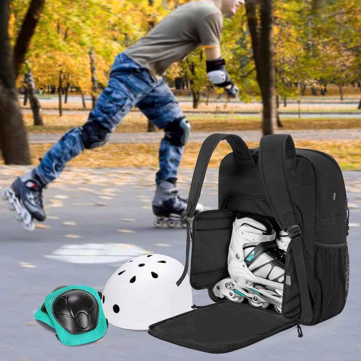 Skate Rugzak Geschikt voor Schoenen tot Maat 13 - Zwart - Meerdere Compartimenten - Ideaal voor Schaatsers - ShopVlot