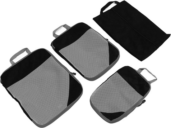 Reis Compressie Zakken - Koffer Organizer Set - Bagage Opbergen - Dubbel Compressiesysteem - 36x25x4 cm - Zwart — afbeelding 3