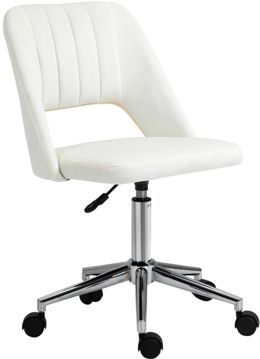 Bureaustoel - In Hoogte Verstelbaar - 360° Draaibaar - Kantoorstoel - Gamestoel - Volwassenen Stoel - Directiestoel - Computerstoel - Gebogen Vorm - Fluweellook - Ergonomische Kaptafelstoel voor Slaapkamer, Studeerkamer - Crèmewit