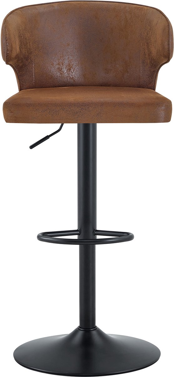 2-delige set barkrukken met rugleuning, hoogteverstelbaar, 367° draaibare barkruk met groot voetstuk en voetsteun, moderne keukenkruk voor bar, keuken, aanrecht (alleen stoelen)-Bruin+Zwart