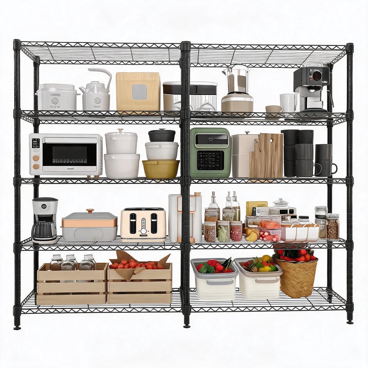Roestvrij Koolstofstaal Rek - 5-Laags Verstelbaar Opbergrek - 600KG Capaciteit - 180 × 40 × 179 cm - Vochtbestendig voor Thuis en Keuken