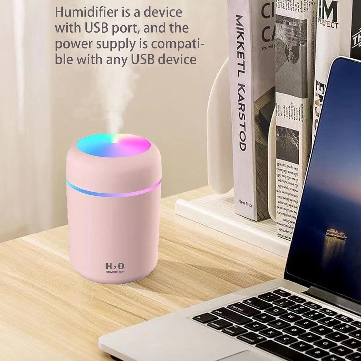 Mini Luchtbevochtiger Aroma Diffuser 300 ml Roze - Geurdiffuser Slaapkamer, Babykamer en Woonkamer - Geur Diffuser Geurverspreider Elektrisch voor Etherische Olie - Humidifier Vernevelaar Aromatherapie met LED Nachtlampje USB — cadeau in Wonen & Interieur - foto 2