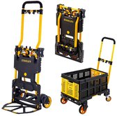 Stanley 2-in-1 Steekwagen en Transportkar - Incl. Vouwkrat - SXWTD-FT585 - Laadcapaciteit tot 137 KG - Opvouwbare Plateauwagen - Multifunctioneel - Zwart/Geel