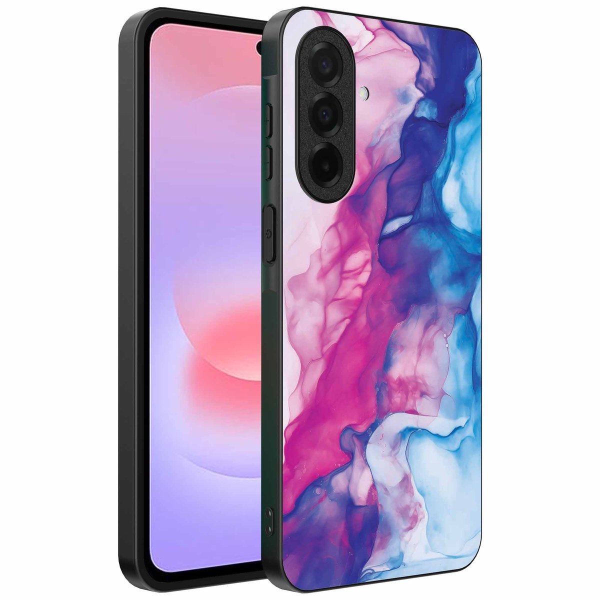 Geschikt voor Samsung Galaxy A37 Telefoonhoesje met Roze Blauw Marmer Opdruk - TPU Backcover Case Rose Blue Marble Design - Smartphonica geschikt voor Samsung Galaxy A37