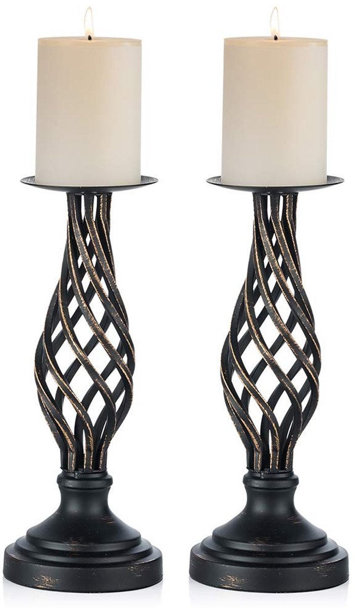 Omgoods- Kaarsenhouder Retro - Zwarte Kandelaar - Metalen Kaarsenstandaard - Set van 2 - Multifunctioneel - 29 cm Hoog