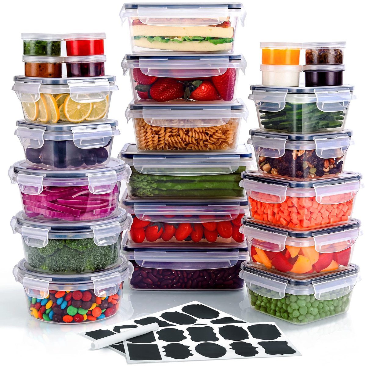 Omgoods - Voedselopslag Containers met Deksels, Set van 48, BPA-vrij, Lekvrij, Magnetron en Vriezer Veilig