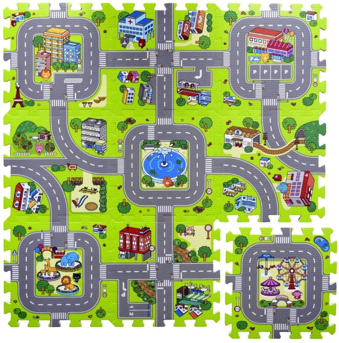 Omgoods - Zachtschuim Vloerpuzzelmat voor Kinderen, Verkeerscircuit, 9 Stuks