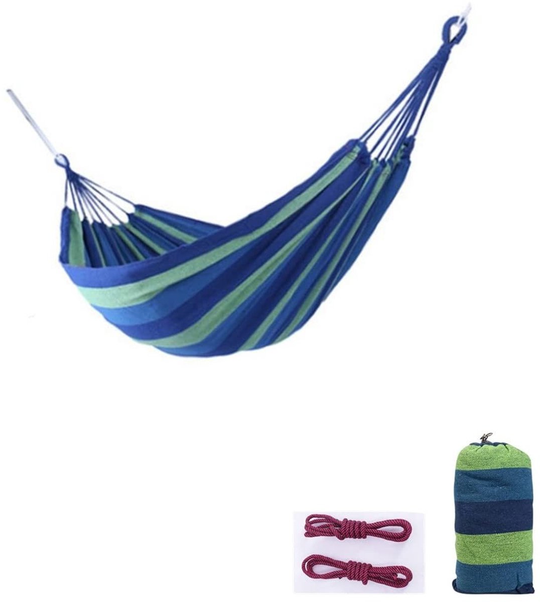 Omgoods - Outdoor Woven Cotton Hammock - 2 Persoons Campinghangmat met Draagtas, Blauw (L)