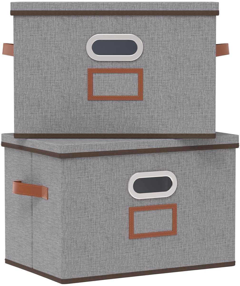 Omgoods - Opvouwbare Opbergdozen met Deksels, Set van 2, 45 x 30 x 30 cm