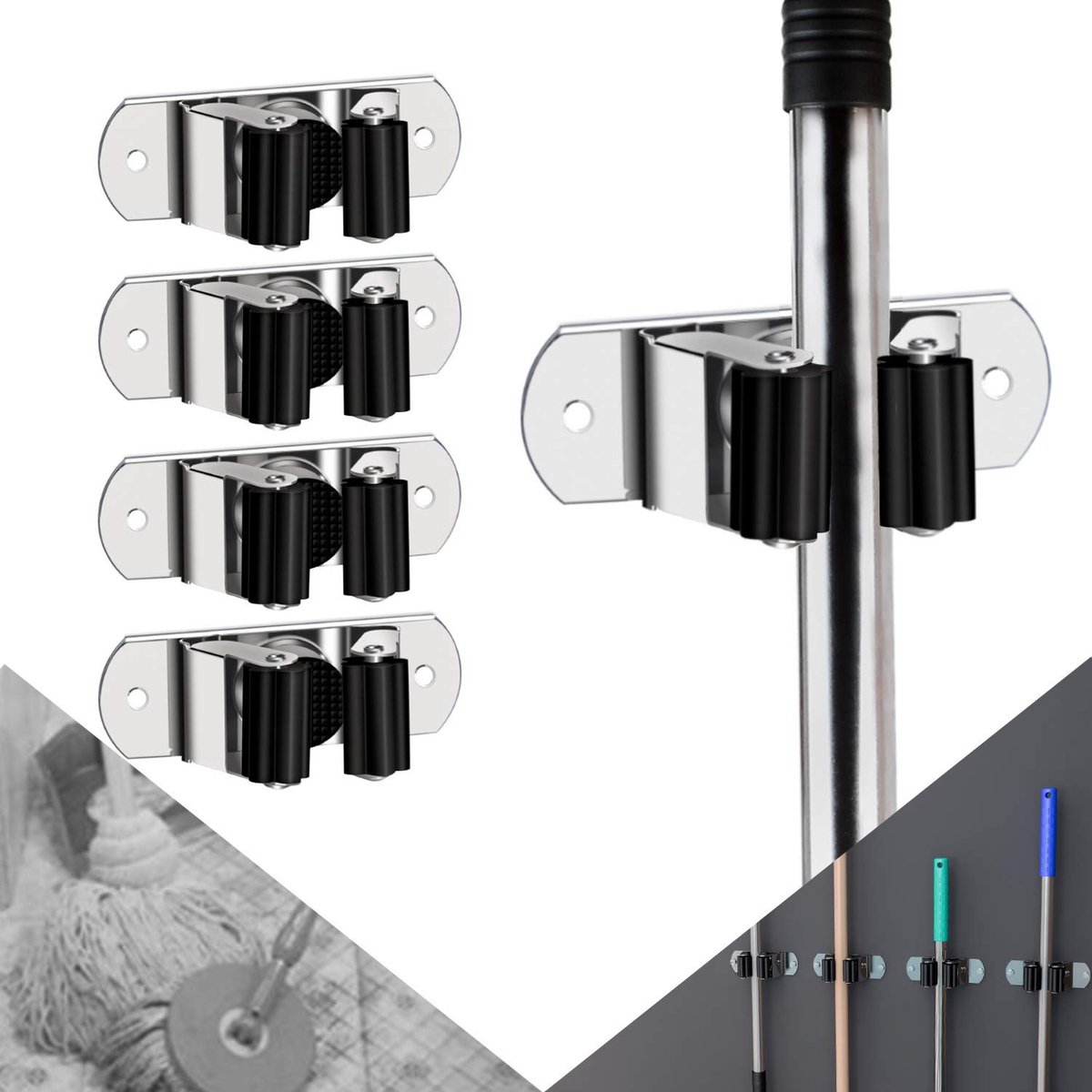 Omgoods - Wandhouder voor Bezem en Mop, Set van 4
