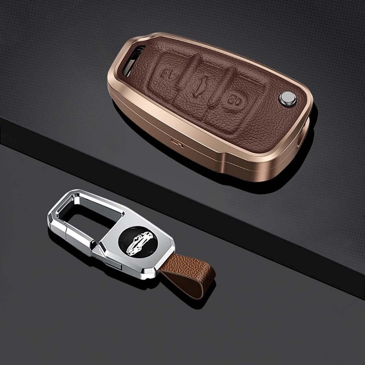 Omgoods - Sleutelhoes voor Audi met Bescherming en Luxe Afwerking, Bruin