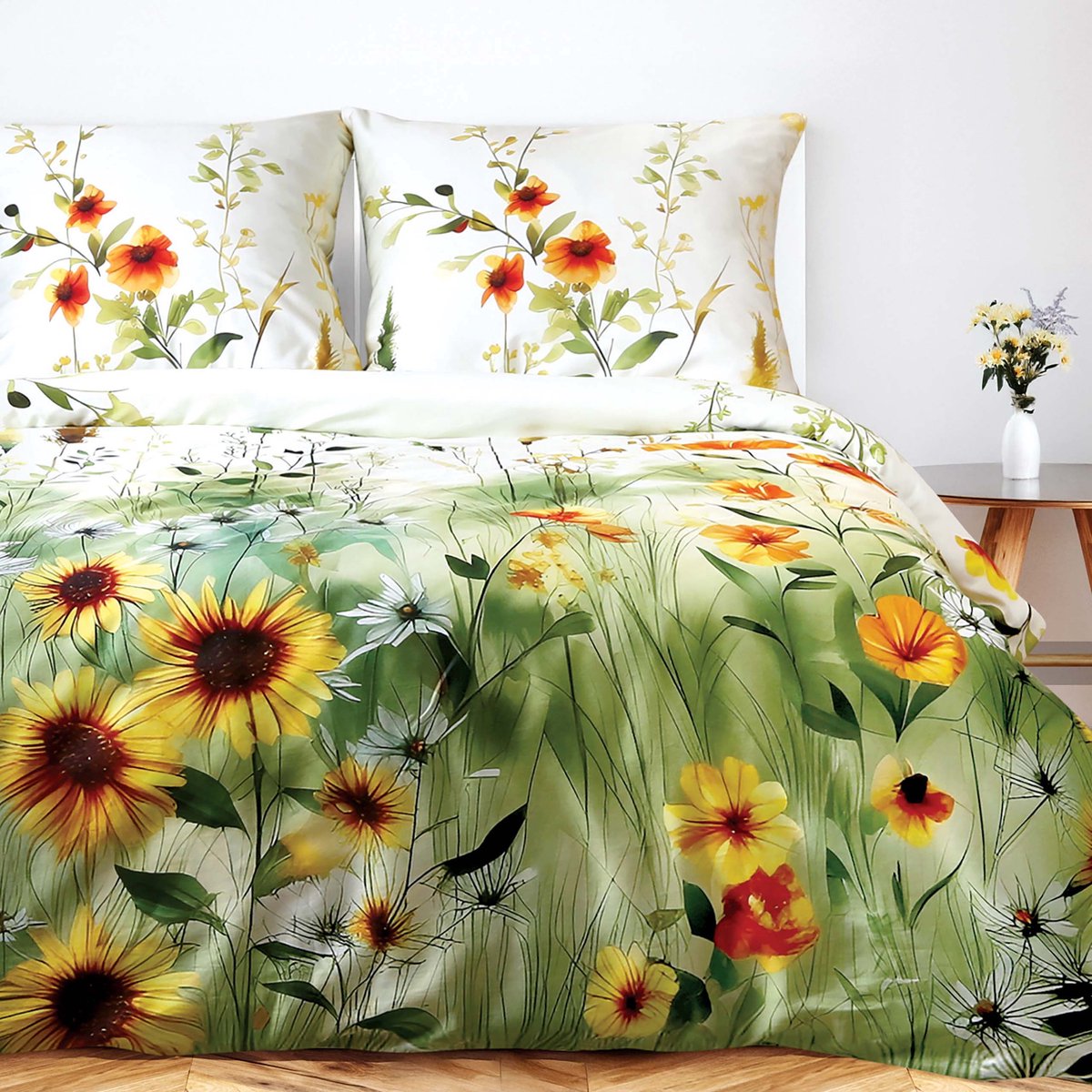 Darymex Satynlove Premium - Dekbedovertrekset - 100% Katoen Satijn - Zonnebloem Motief - Met Ritssluiting